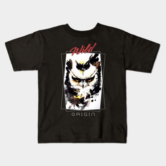 Owl Bird Wild Nature Free Spirit Art Brush Painting Kids T-Shirt by Cubebox